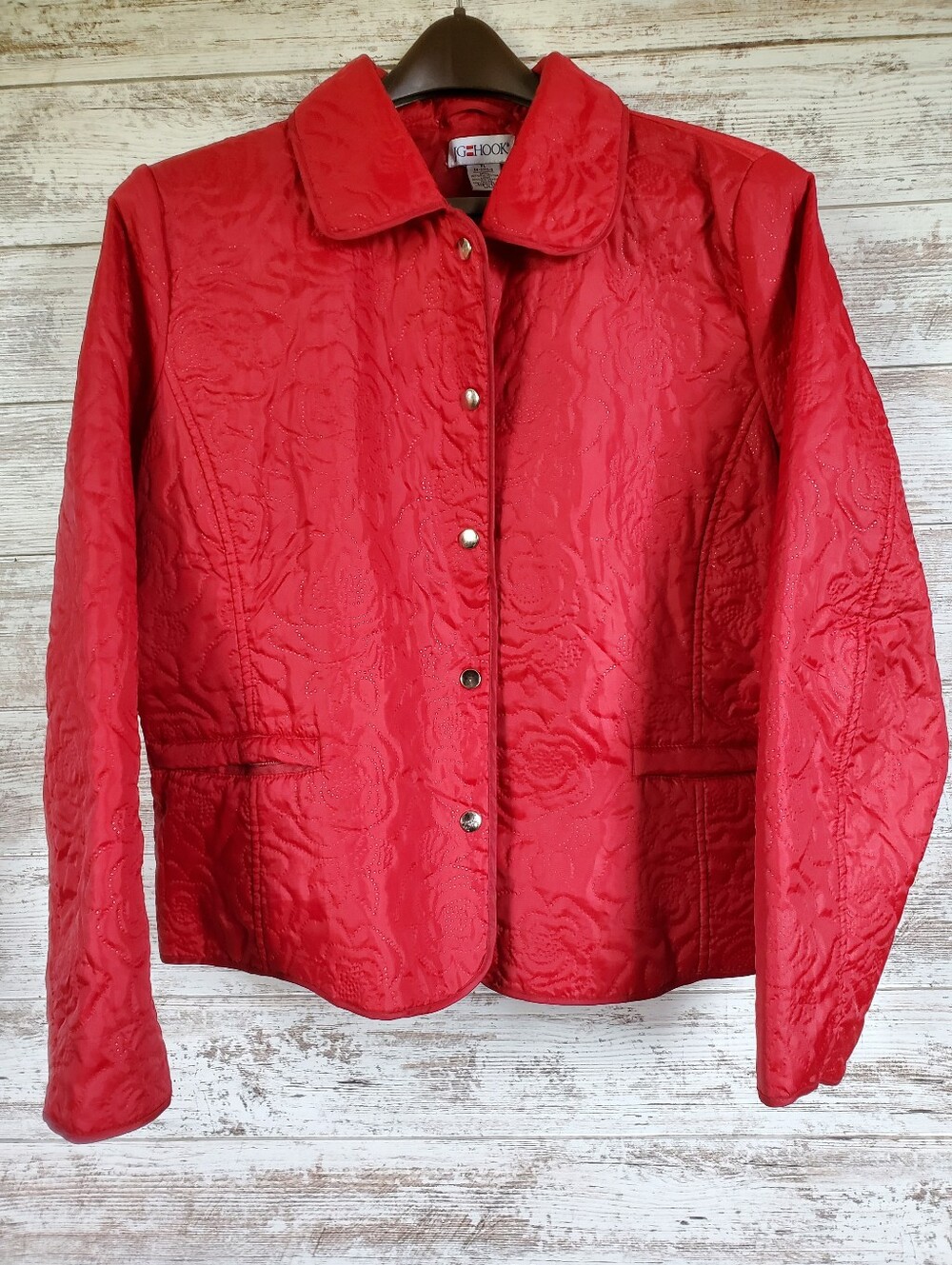 JG Hook Vintage Red Rose Floral Quilted Lightweight Jacket Snap Front